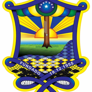 brasão jutaí, fundado em 19/12/1955, troco de seringueira e sol nascendo estilizado